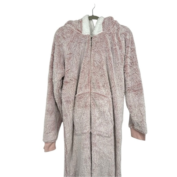 The Big Softy Women’s Hooded Zip-Up Fleece Lounger Blanket Jumpsuit Size L Pink - Picture 5 of 11